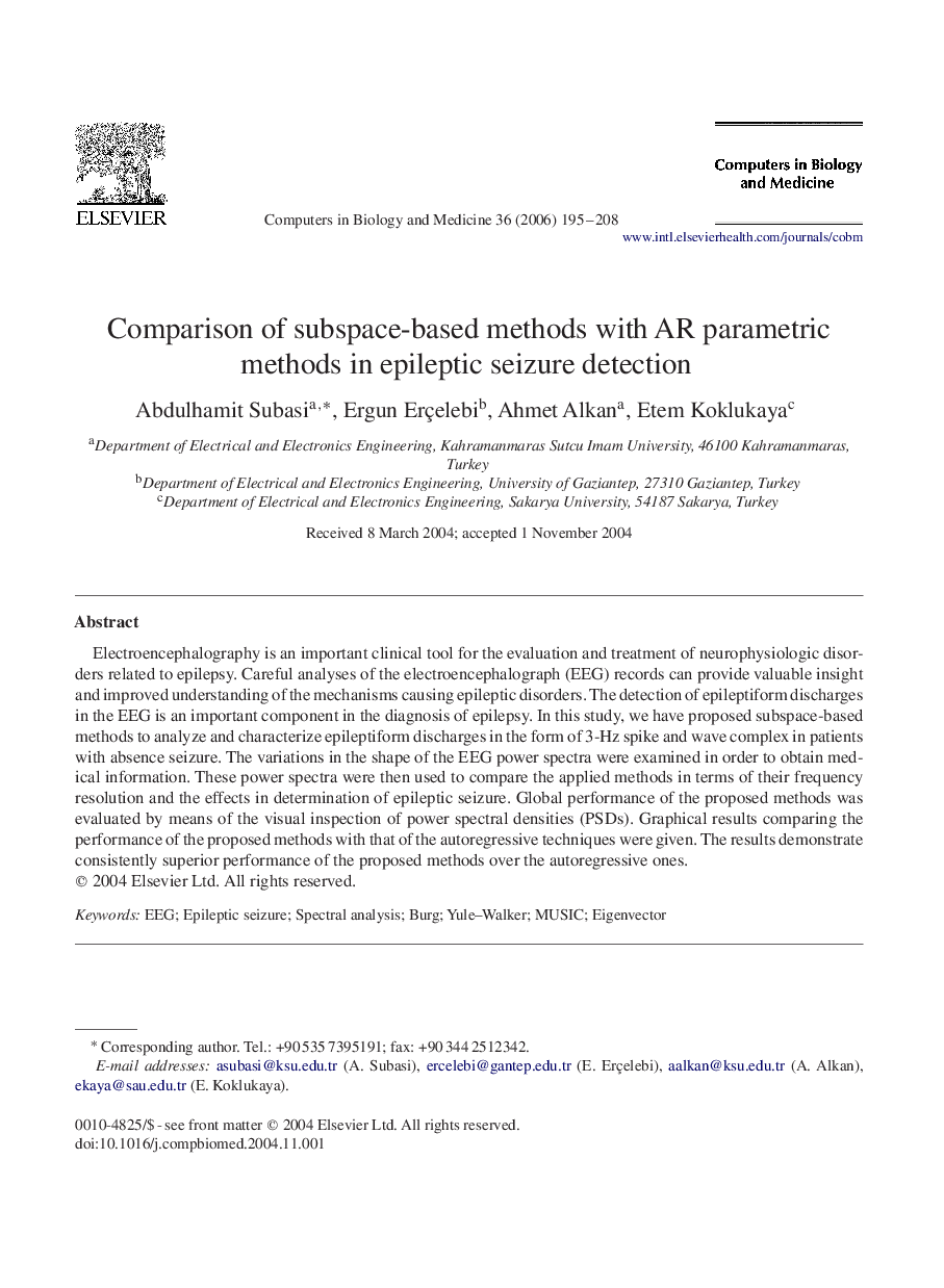 Comparison of subspace-based methods with AR parametric methods in epileptic seizure detection