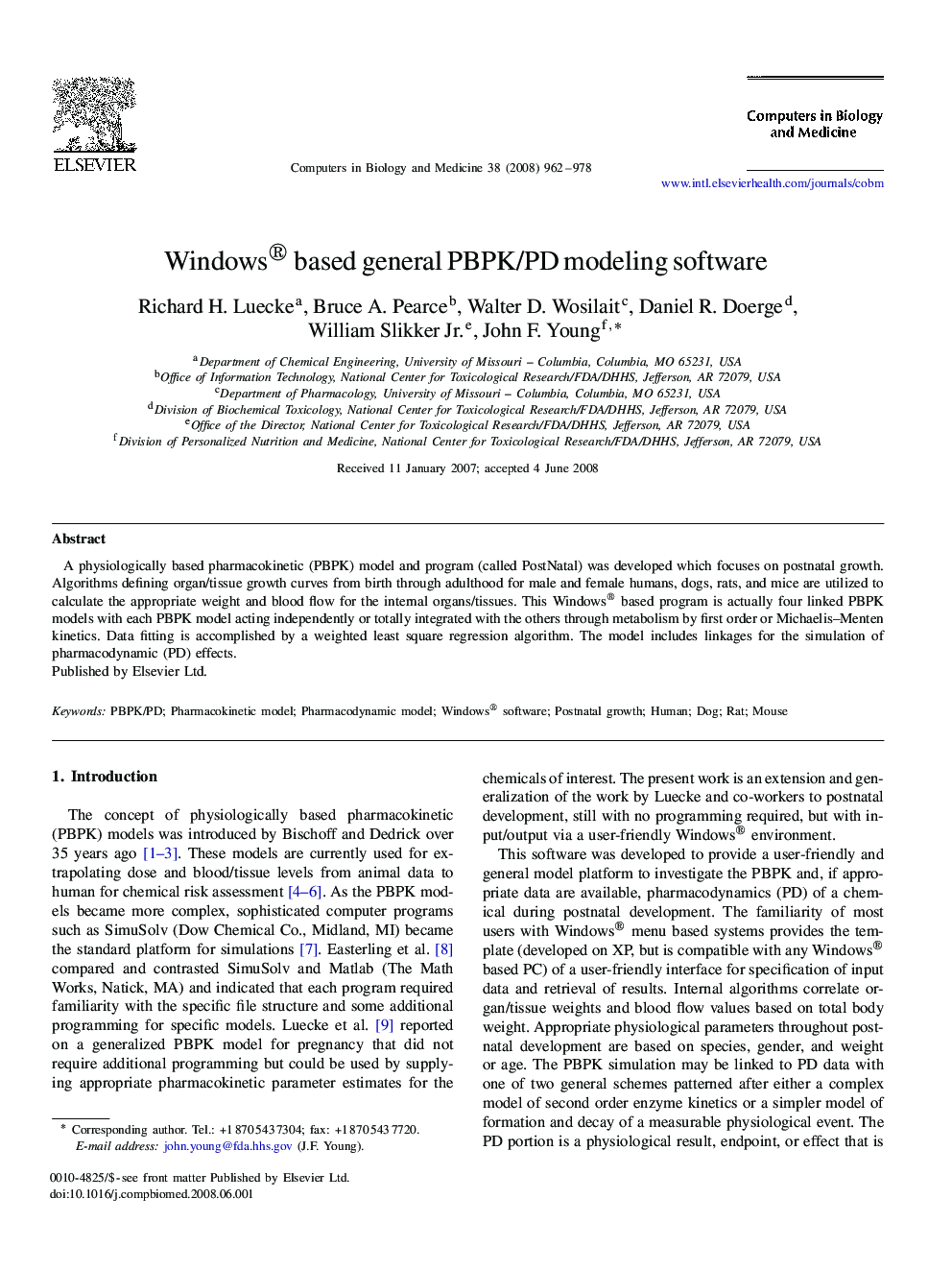 Windows®® based general PBPK/PD modeling software