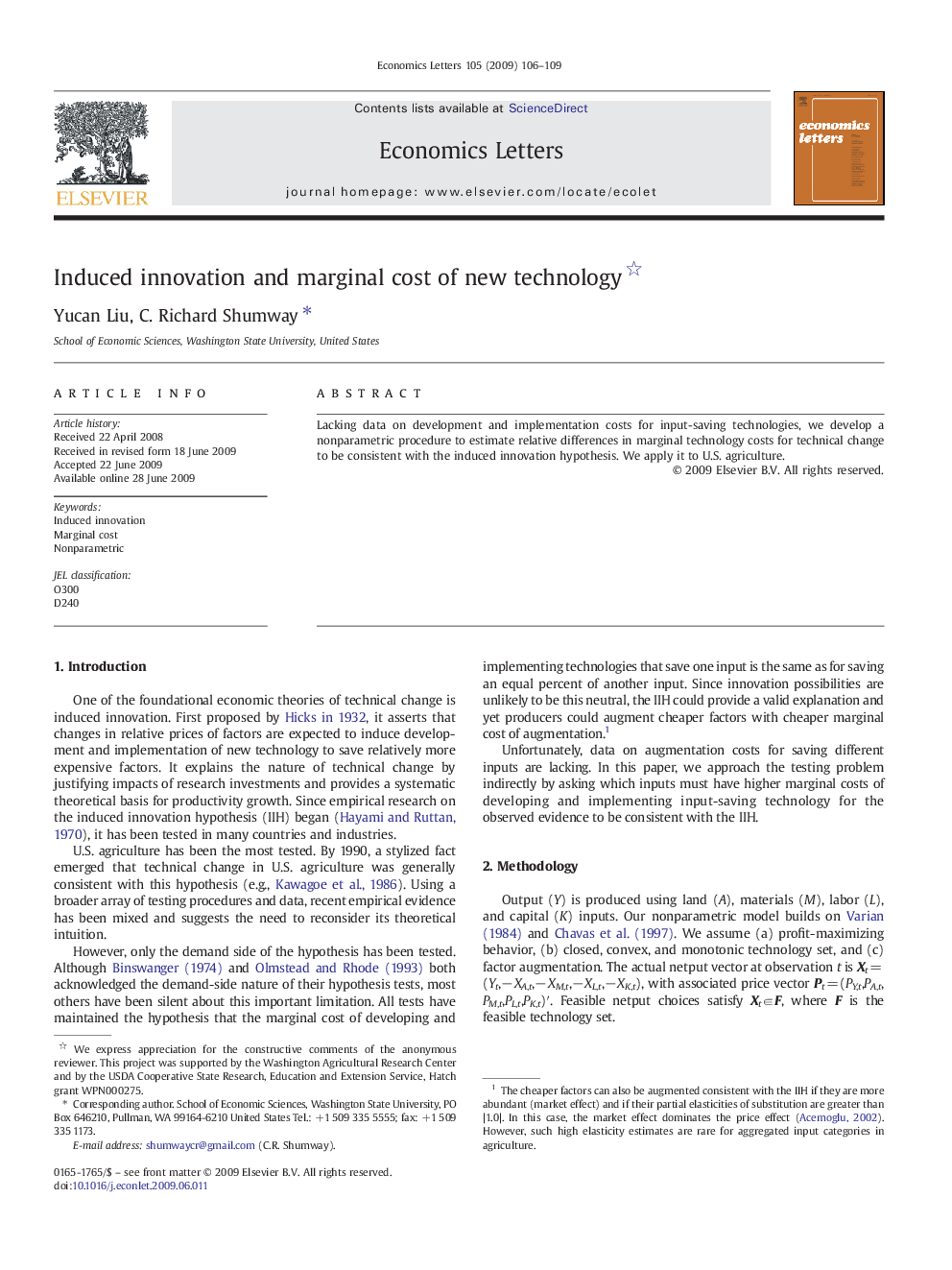 Induced innovation and marginal cost of new technology