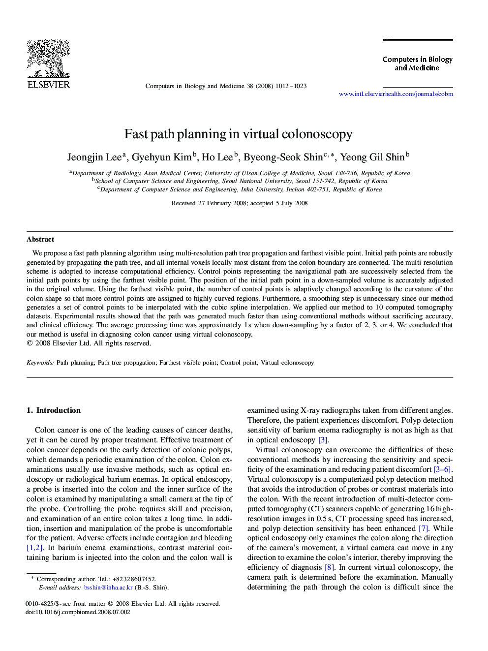 Fast path planning in virtual colonoscopy