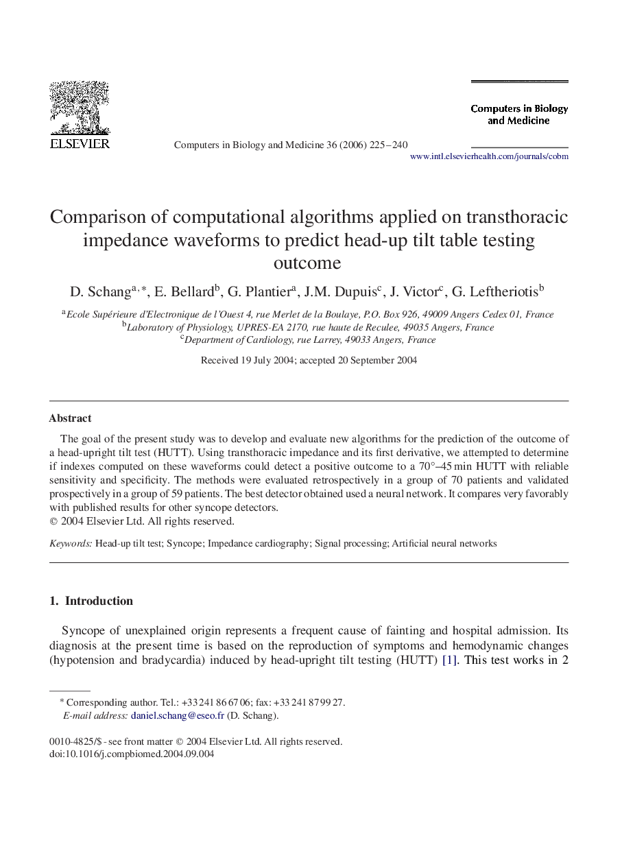 Comparison of computational algorithms applied on transthoracic impedance waveforms to predict head-up tilt table testing outcome