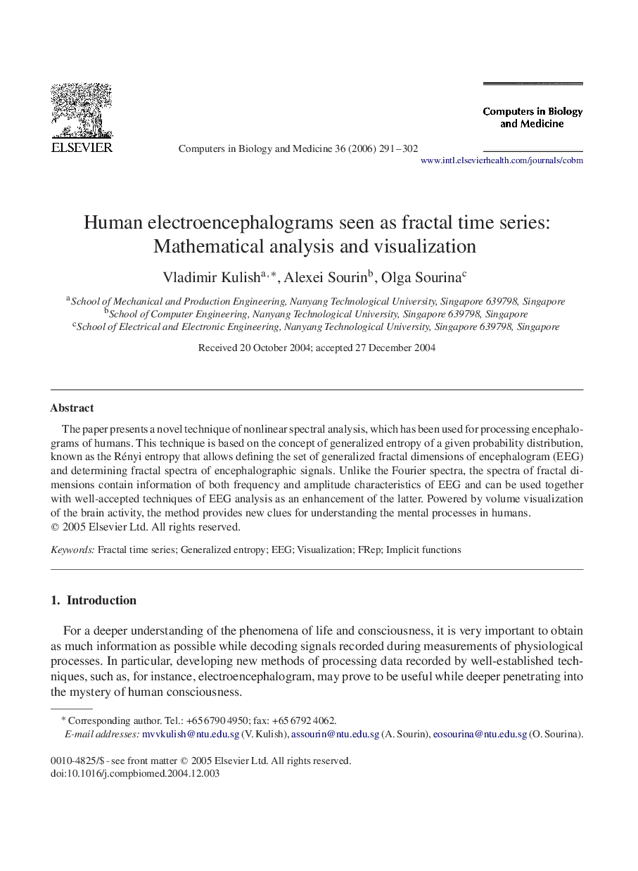 Human electroencephalograms seen as fractal time series: Mathematical analysis and visualization