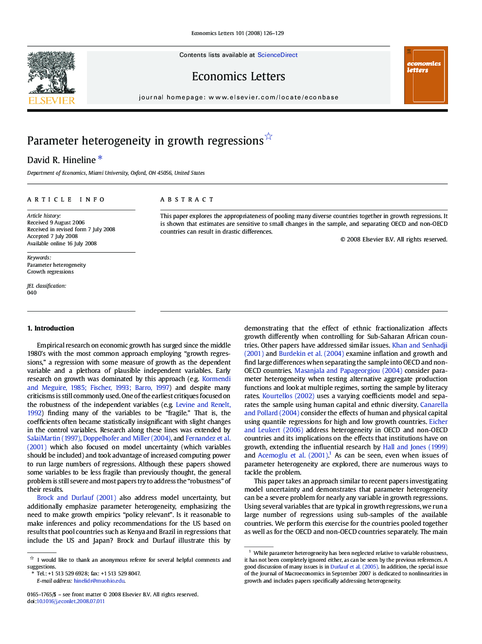 Parameter heterogeneity in growth regressions