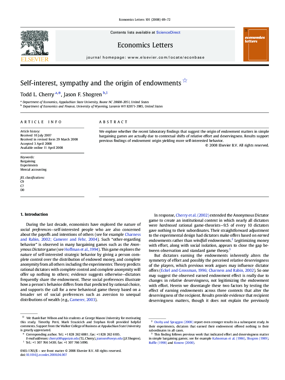 Self-interest, sympathy and the origin of endowments