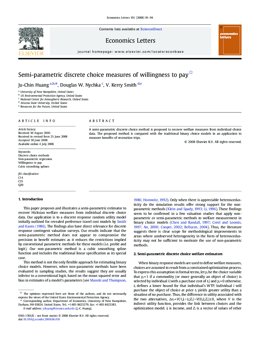 Semi-parametric discrete choice measures of willingness to pay