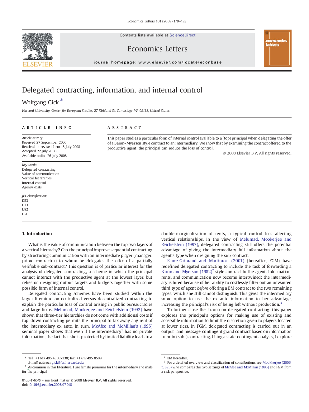 Delegated contracting, information, and internal control