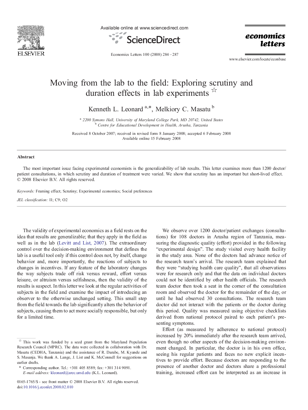 Moving from the lab to the field: Exploring scrutiny and duration effects in lab experiments