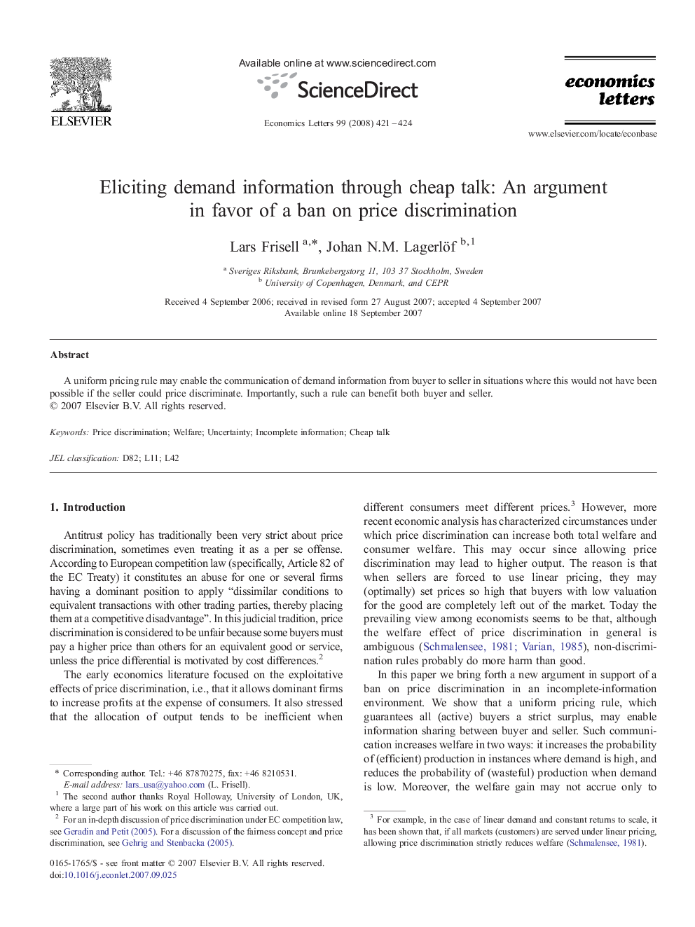 Eliciting demand information through cheap talk: An argument in favor of a ban on price discrimination