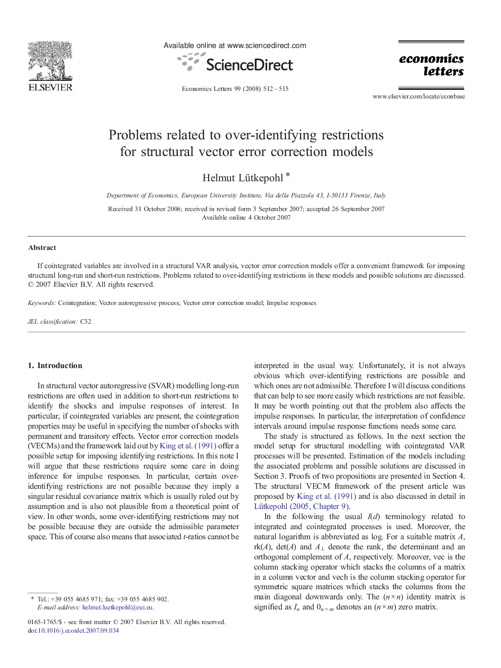 Problems related to over-identifying restrictions for structural vector error correction models