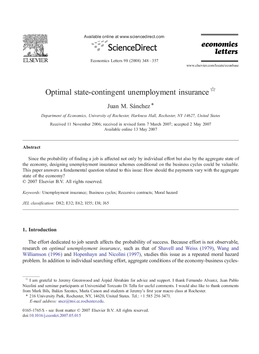 Optimal state-contingent unemployment insurance