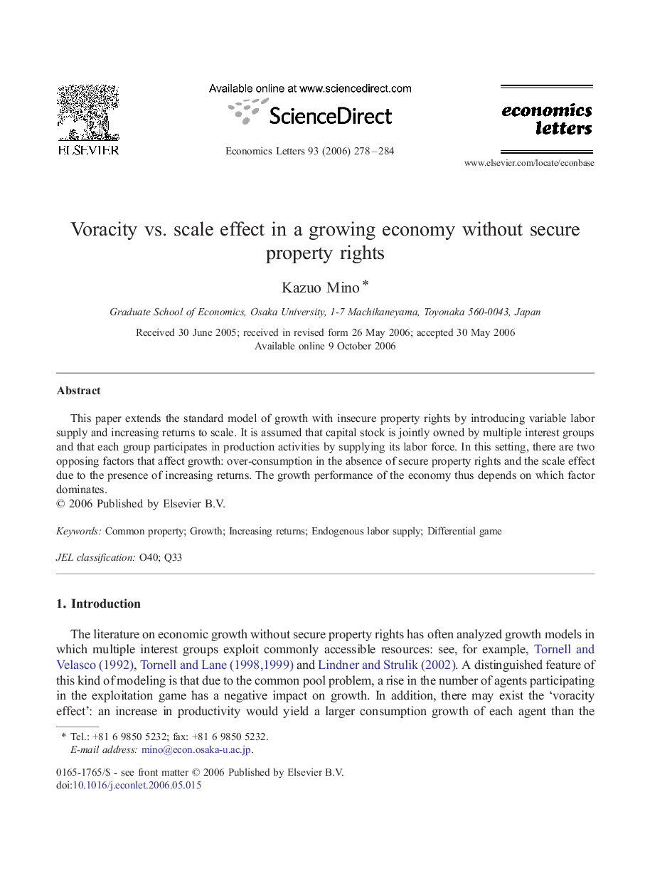 Voracity vs. scale effect in a growing economy without secure property rights