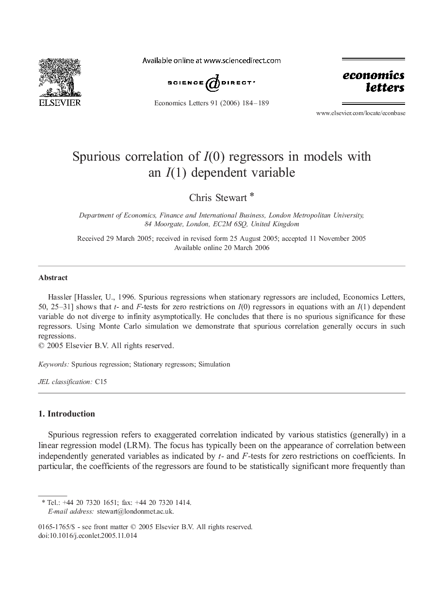 Spurious correlation of I(0) regressors in models with an I(1) dependent variable