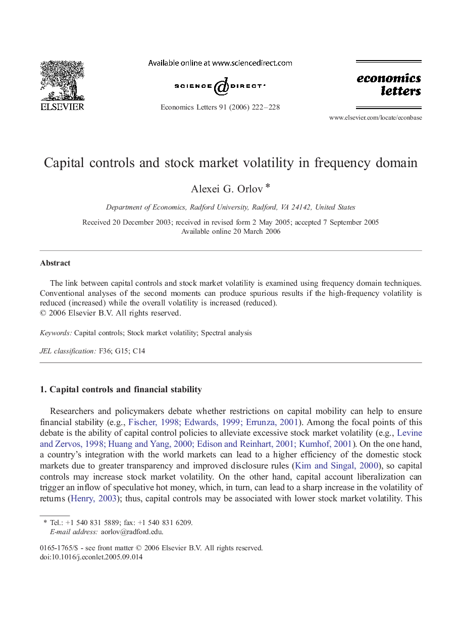 Capital controls and stock market volatility in frequency domain