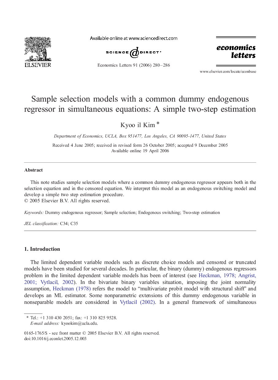 Sample selection models with a common dummy endogenous regressor in simultaneous equations: A simple two-step estimation