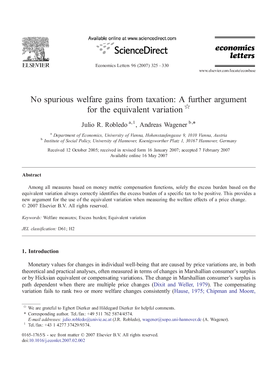 No spurious welfare gains from taxation: A further argument for the equivalent variation