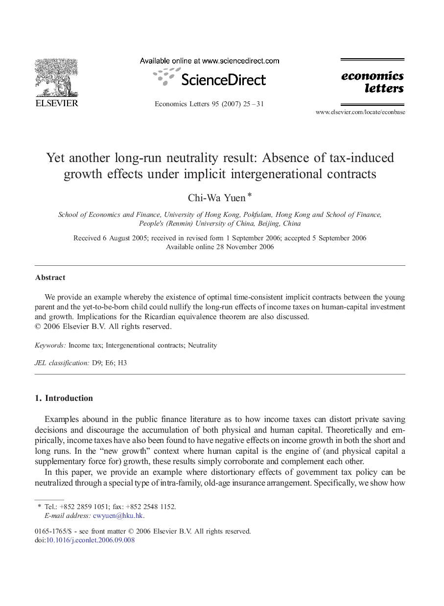 Yet another long-run neutrality result: Absence of tax-induced growth effects under implicit intergenerational contracts