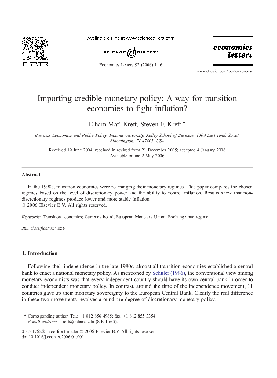 Importing credible monetary policy: A way for transition economies to fight inflation?