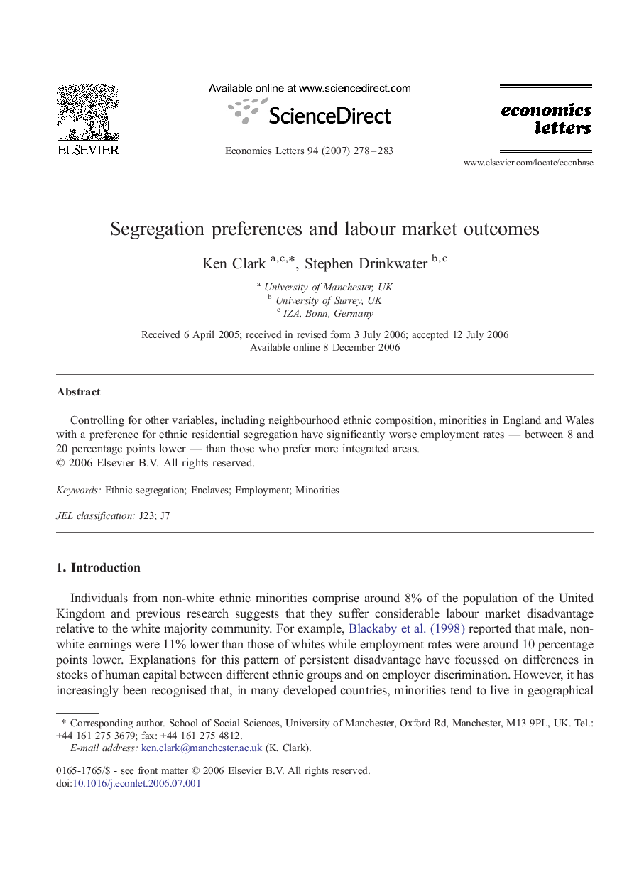 Segregation preferences and labour market outcomes