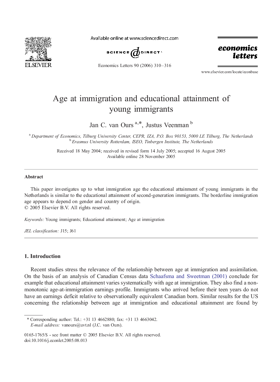 Age at immigration and educational attainment of young immigrants