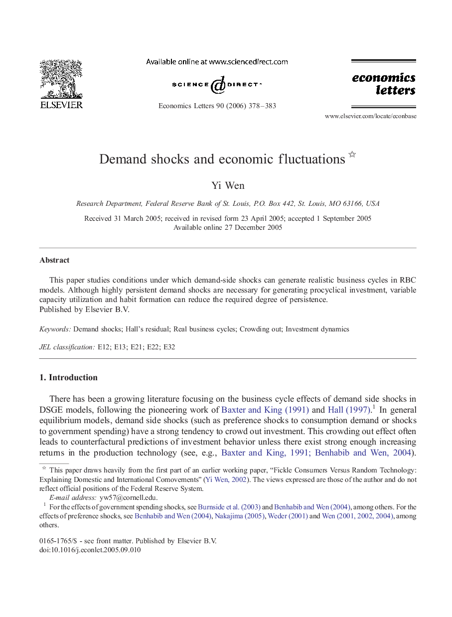 Demand shocks and economic fluctuations