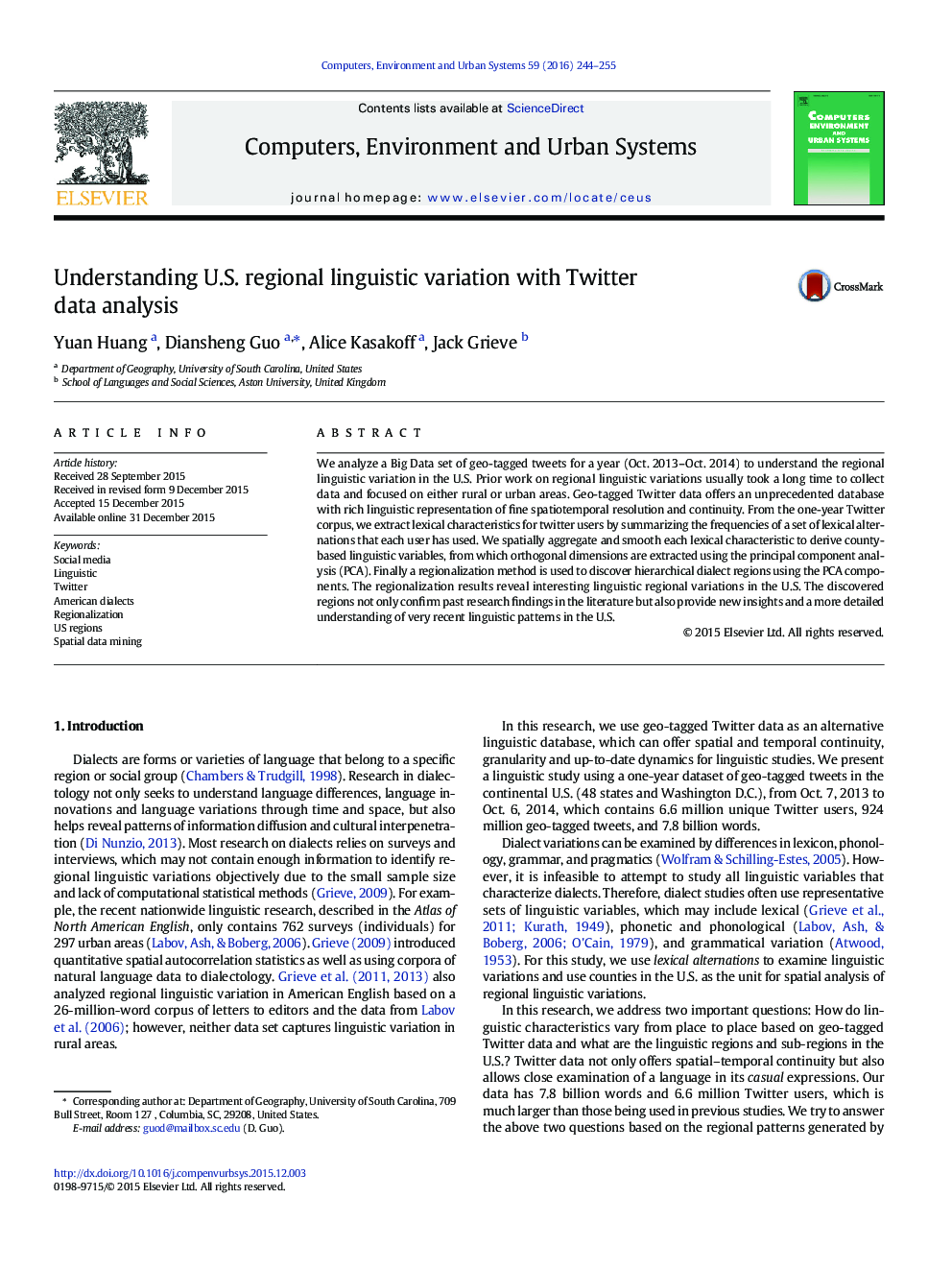 Understanding U.S. regional linguistic variation with Twitter data analysis