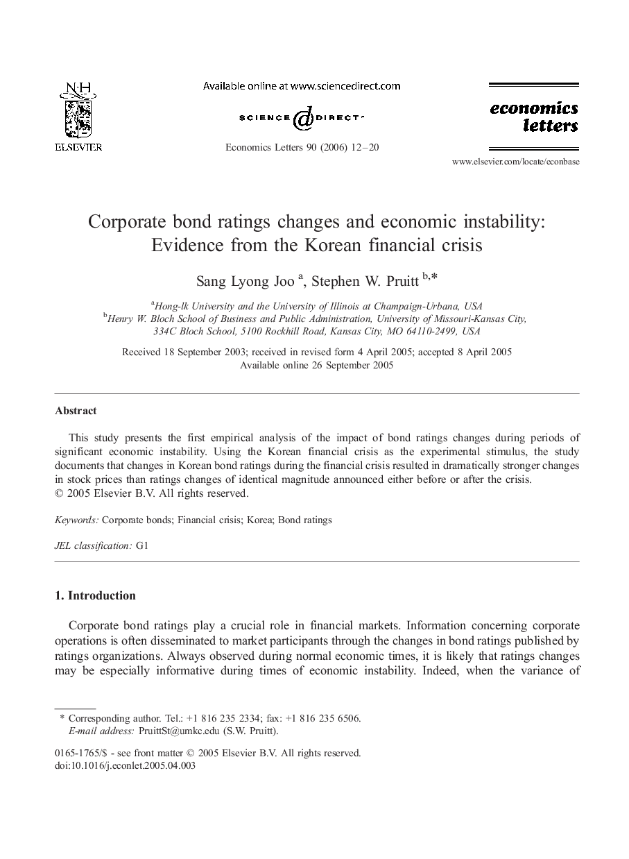 Corporate bond ratings changes and economic instability: Evidence from the Korean financial crisis