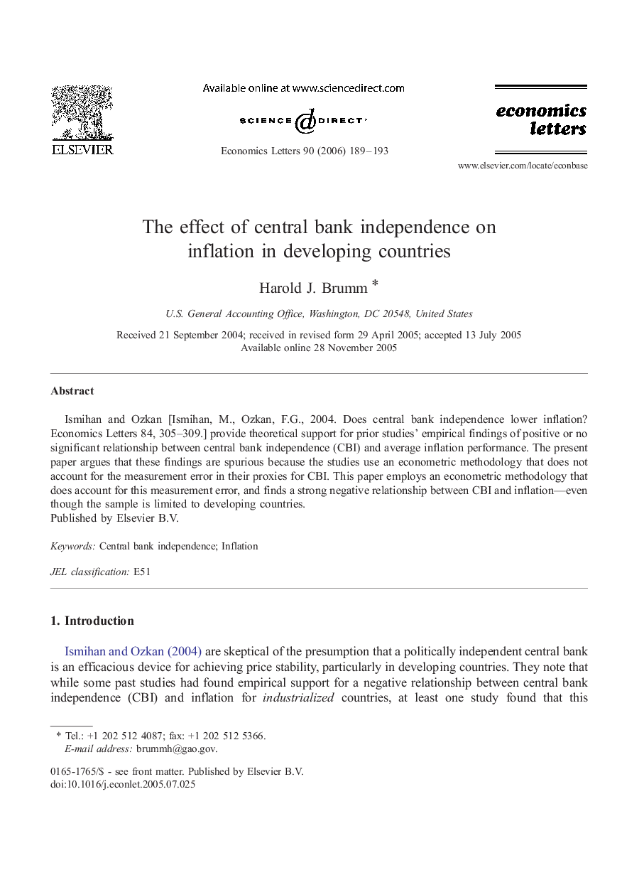 The effect of central bank independence on inflation in developing countries