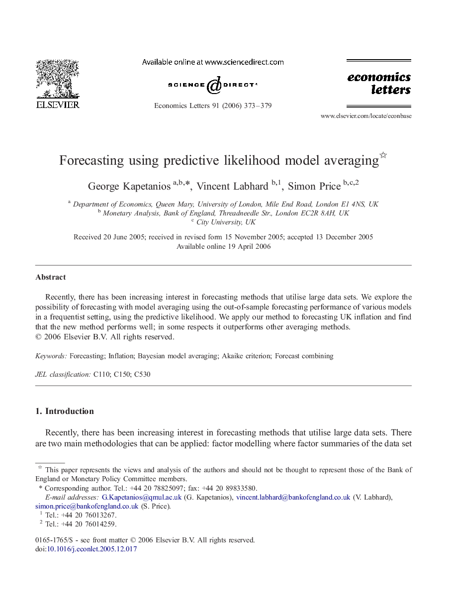 Forecasting using predictive likelihood model averaging