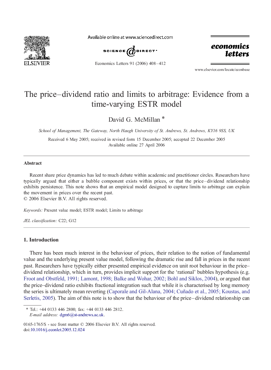 The price-dividend ratio and limits to arbitrage: Evidence from a time-varying ESTR model