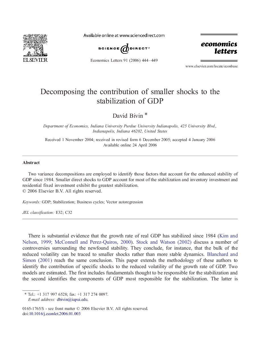 Decomposing the contribution of smaller shocks to the stabilization of GDP