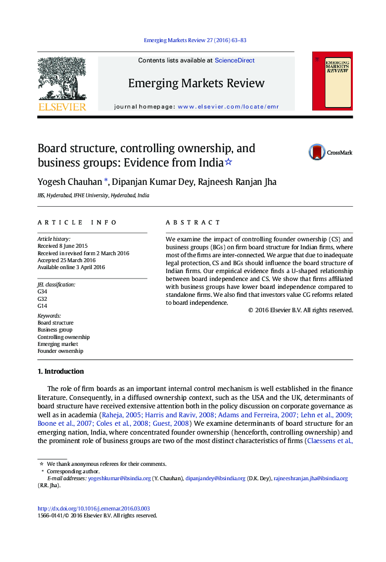 ساختار هیئت مدیره، کنترل مالکیت و گروه های تجاری: شواهد از هند 