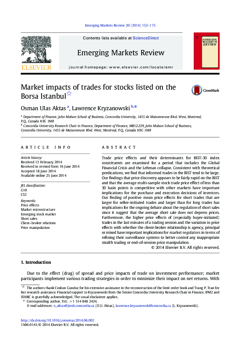 Market impacts of trades for stocks listed on the Borsa Istanbul