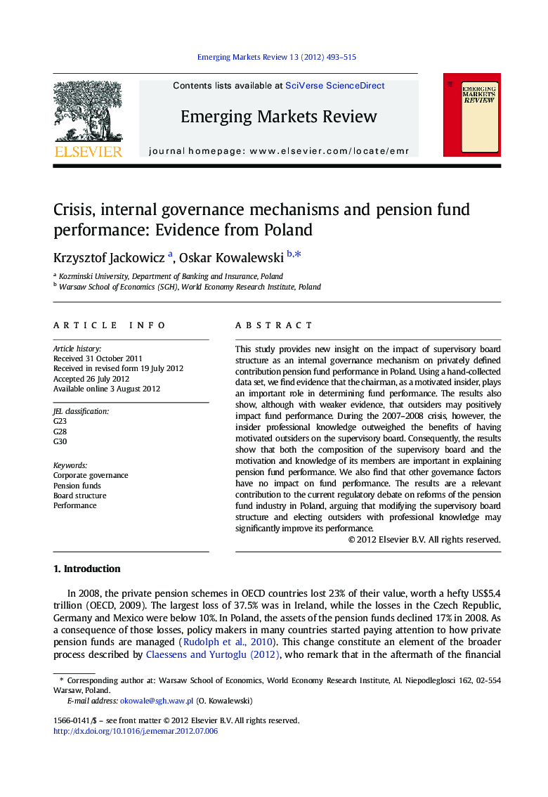 Crisis, internal governance mechanisms and pension fund performance: Evidence from Poland