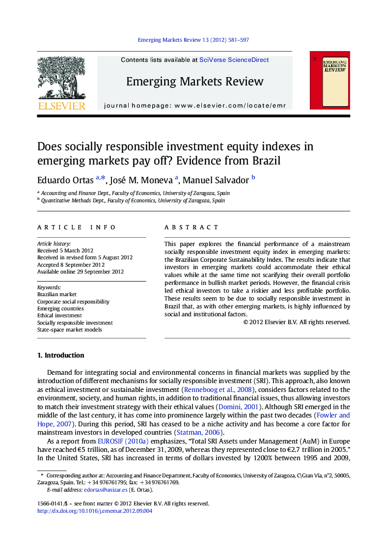 Does socially responsible investment equity indexes in emerging markets pay off? Evidence from Brazil