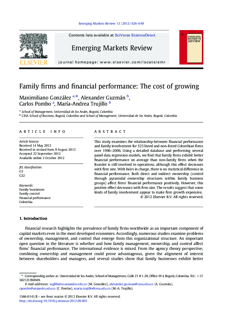 Family firms and financial performance: The cost of growing