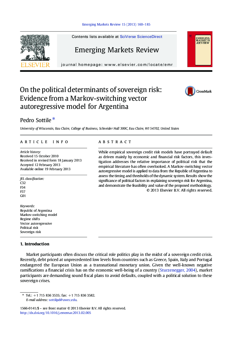 On the political determinants of sovereign risk: Evidence from a Markov-switching vector autoregressive model for Argentina
