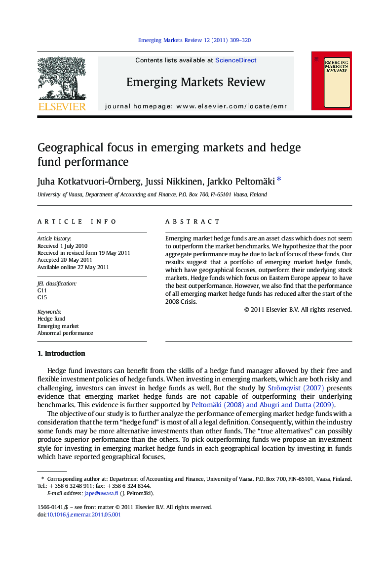 Geographical focus in emerging markets and hedge fund performance