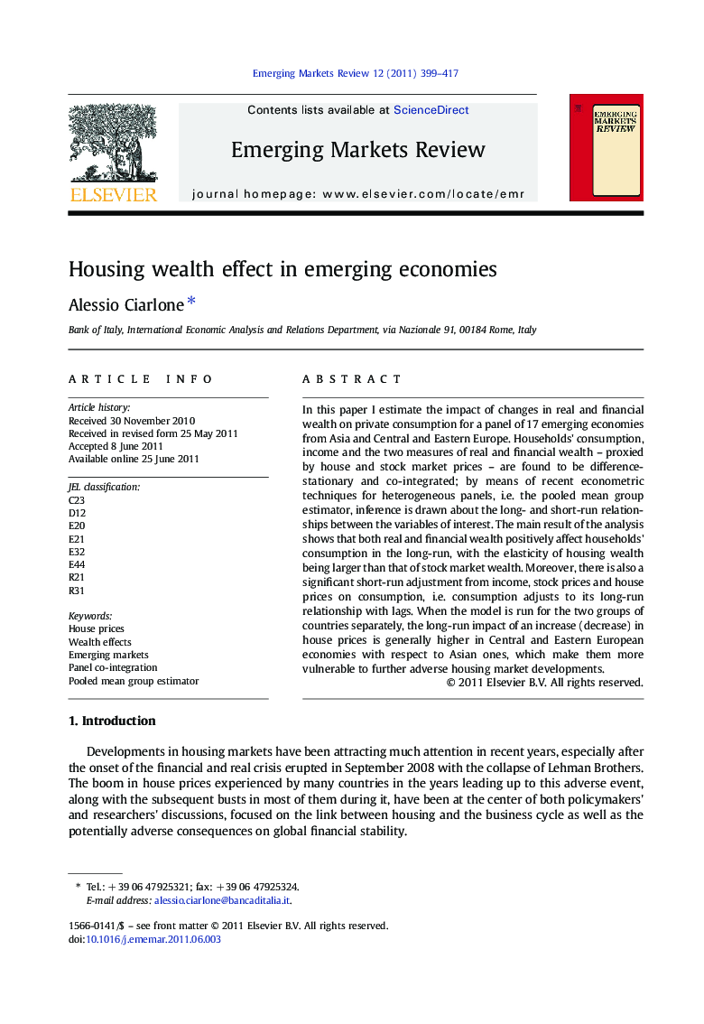 Housing wealth effect in emerging economies