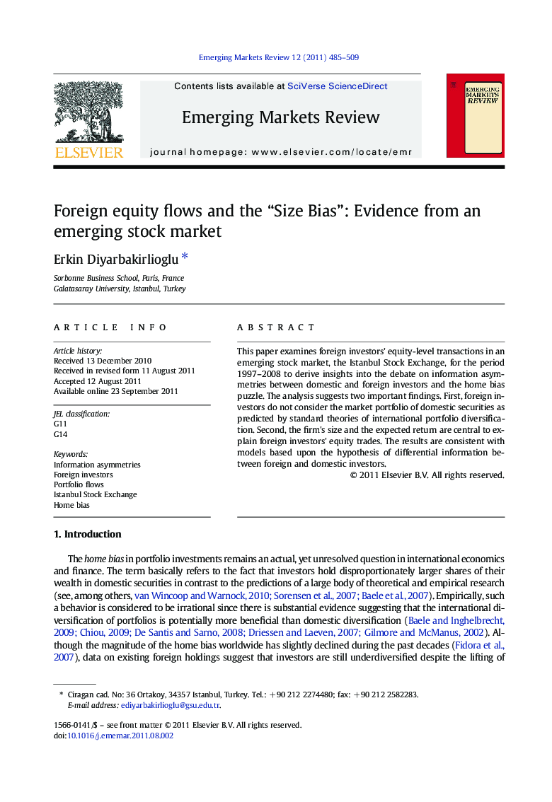 Foreign equity flows and the “Size Bias”: Evidence from an emerging stock market