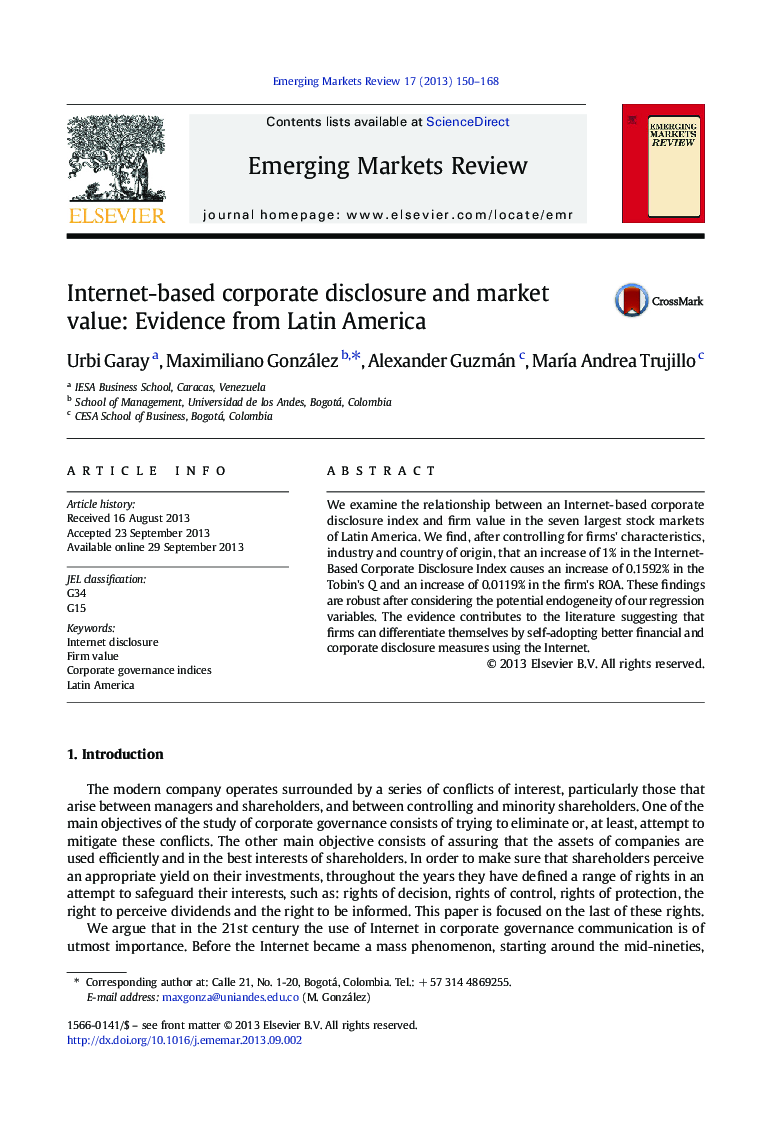 افشای شرکت های مبتنی بر اینترنت و ارزش بازار: شواهد از آمریکای لاتین 