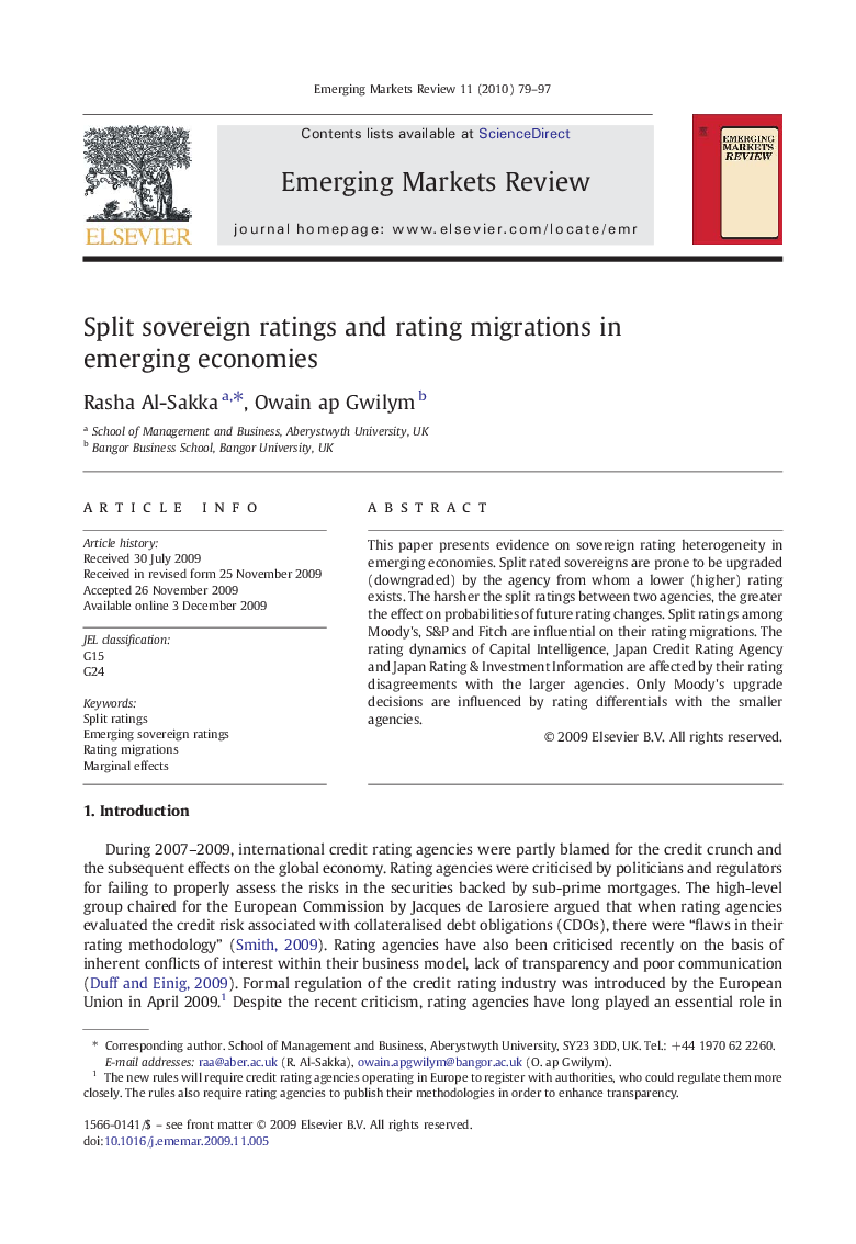 Split sovereign ratings and rating migrations in emerging economies