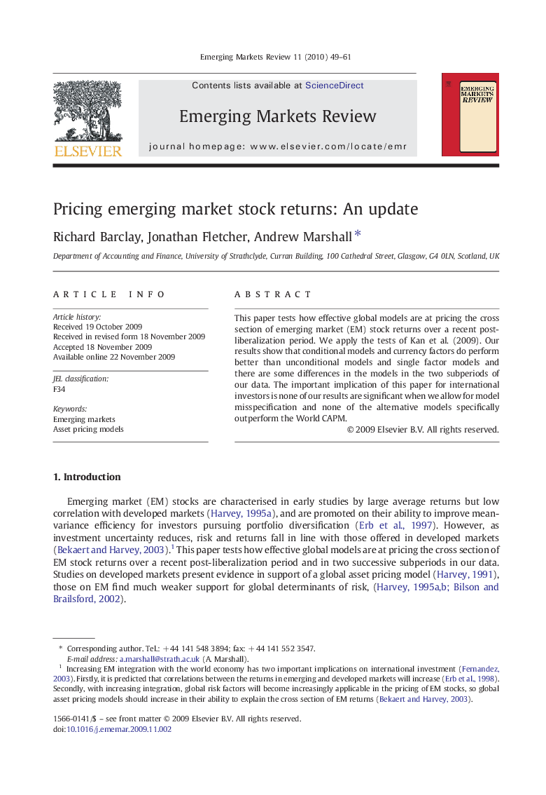 Pricing emerging market stock returns: An update