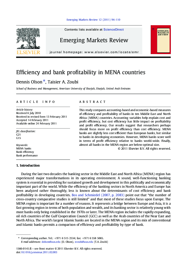 Efficiency and bank profitability in MENA countries