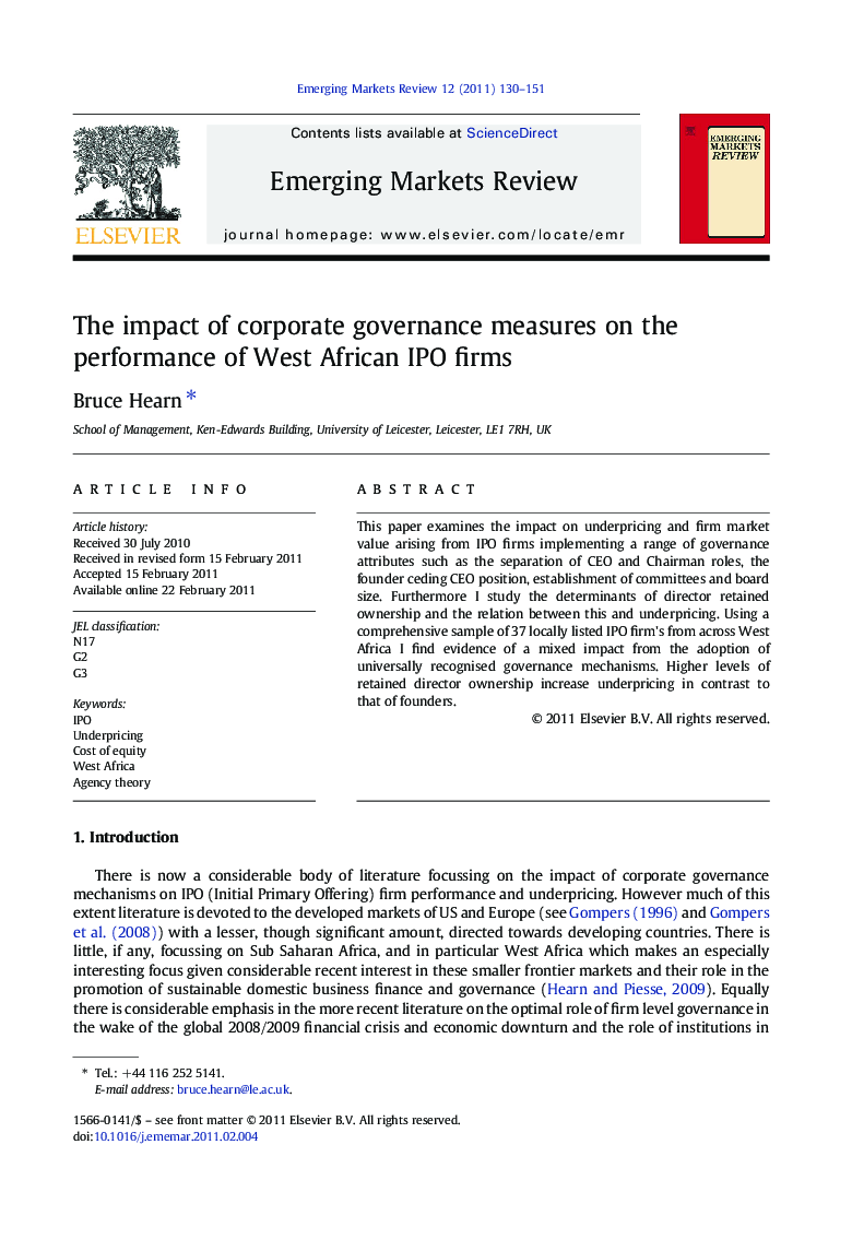 The impact of corporate governance measures on the performance of West African IPO firms