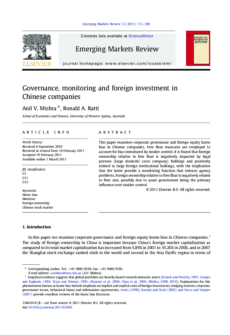 Governance, monitoring and foreign investment in Chinese companies