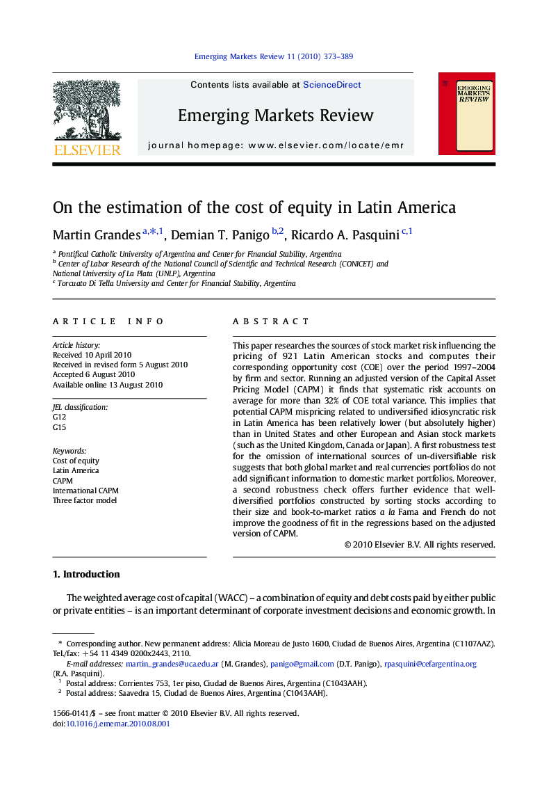 On the estimation of the cost of equity in Latin America