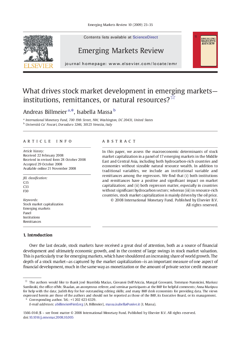 What drives stock market development in emerging markets-institutions, remittances, or natural resources?