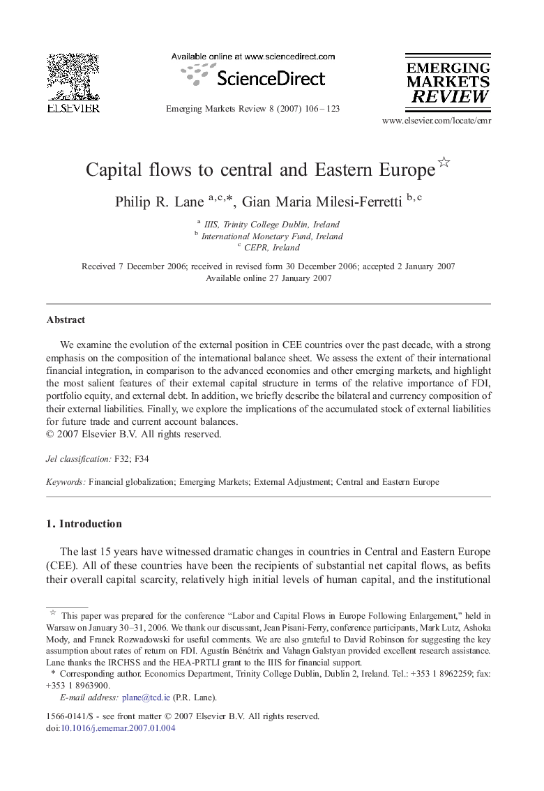 Capital flows to central and Eastern Europe
