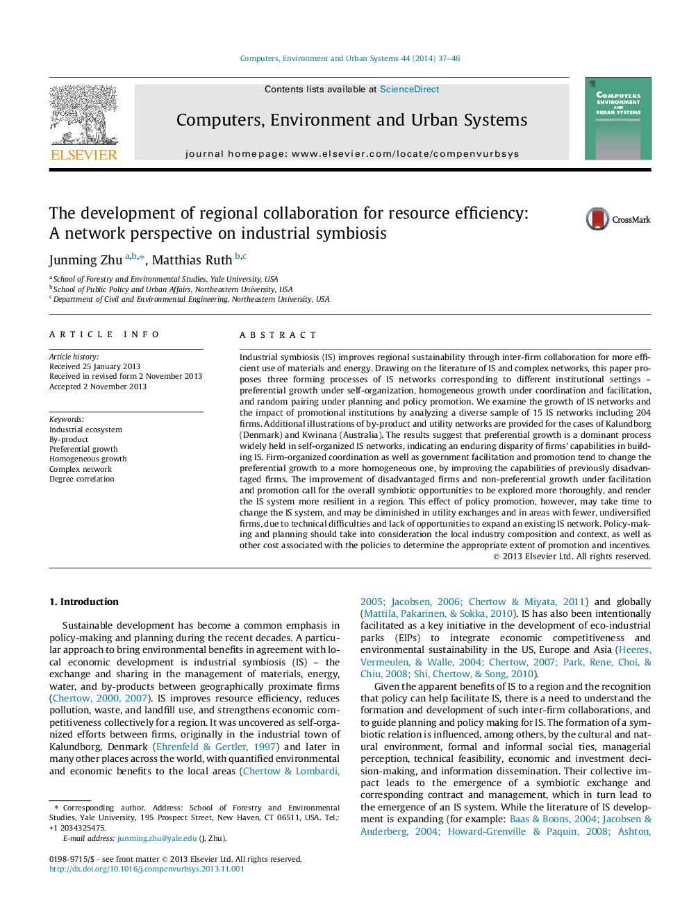 The development of regional collaboration for resource efficiency: A network perspective on industrial symbiosis