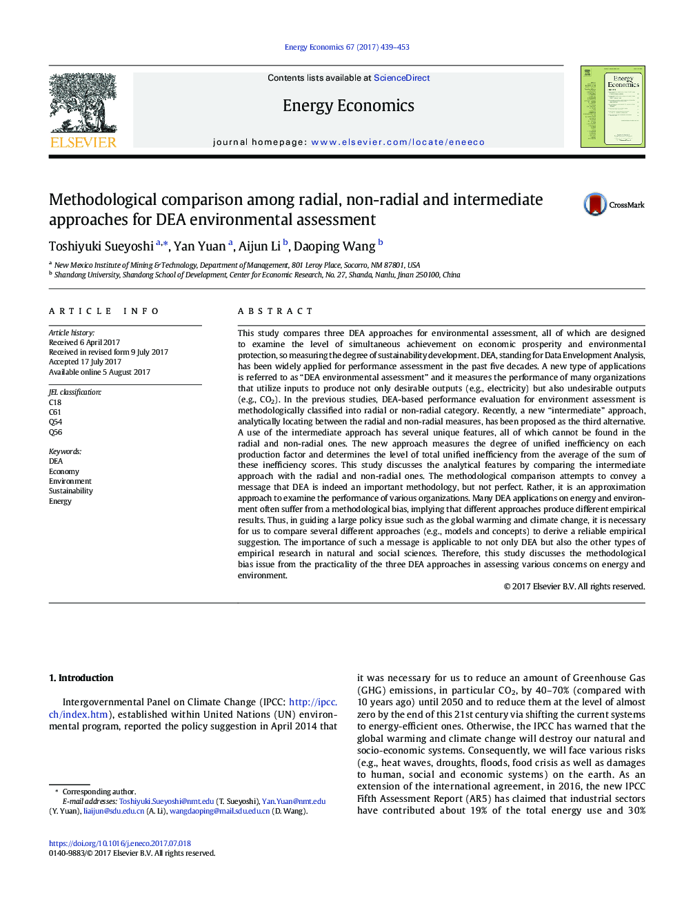 Methodological comparison among radial, non-radial and intermediate approaches for DEA environmental assessment
